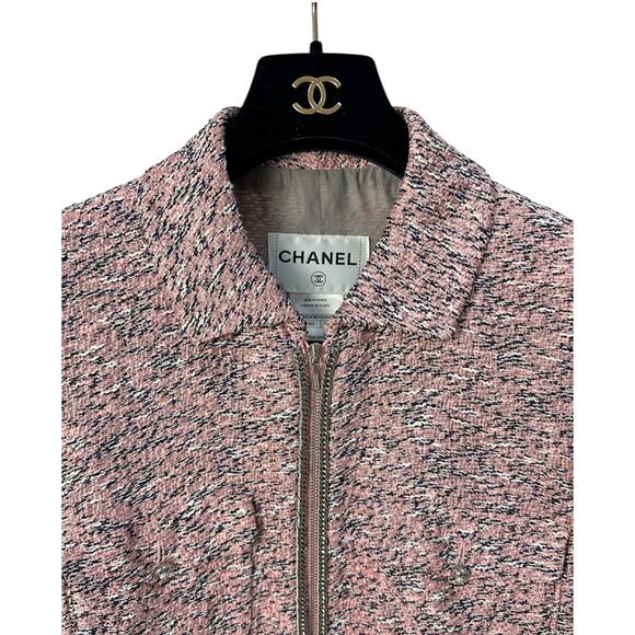 Chanel Pink Silk Tweed Zip Front Jacket - Size 38 - Picture 3 of 9